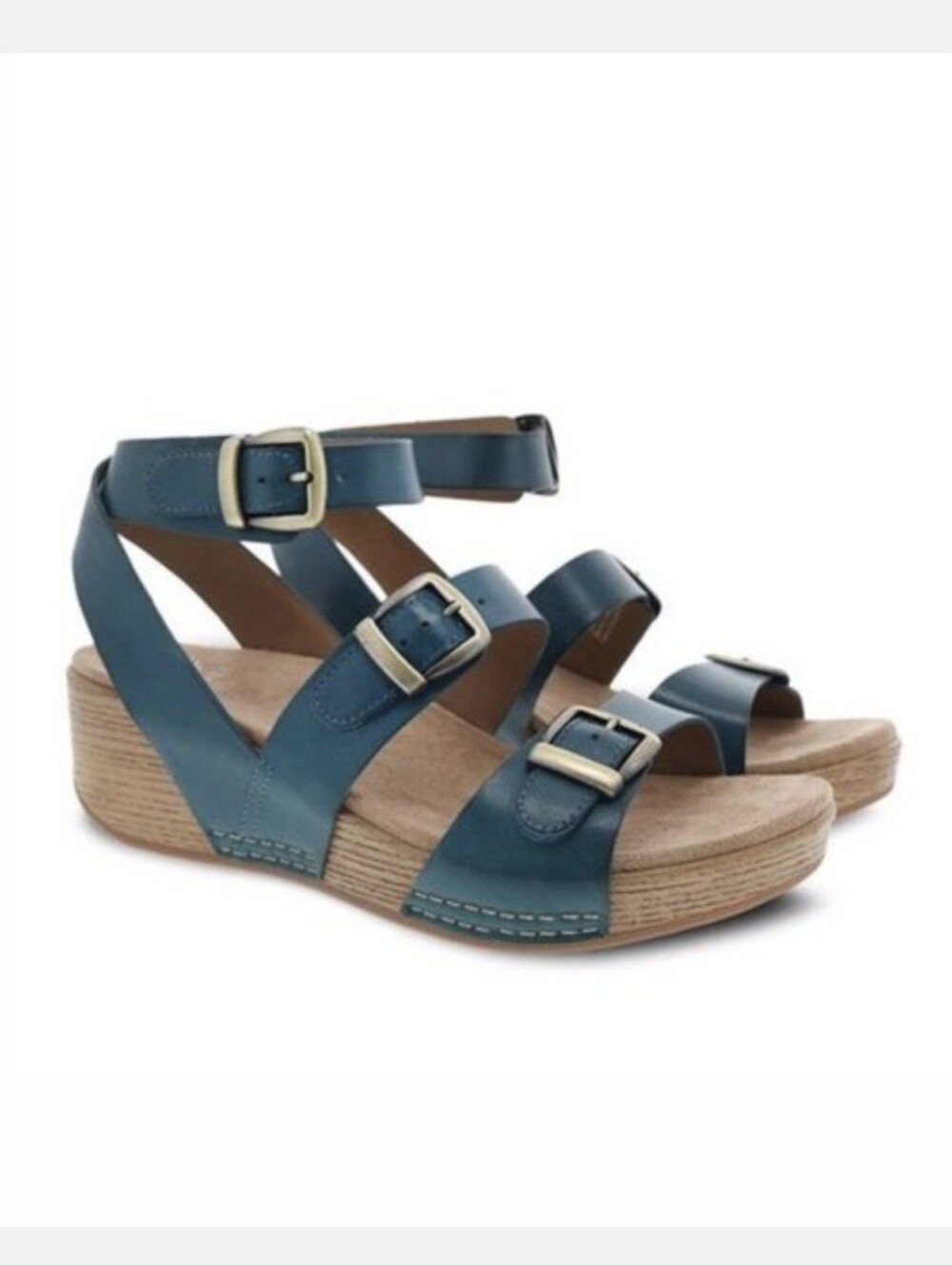 Dansko Lou Burnished Calf Ankle Strap Wedge Sandals Size 9.5 Turquoise EUC